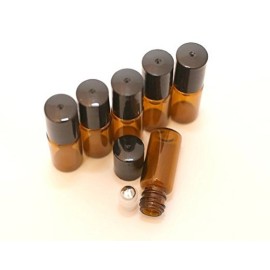 esowemsn 12Pcs 5ml Amber Empty Glass Roll-on Bottles with Stainless Steel Roller Balls and Black Cap for Essential Oil Perfumes Lip Balms