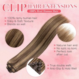 S-noilite Hair Extensions Clip in Human Hair 14 Inch Balayage Clip in Hair Extensions Medium Brown to Dark Blonde Real Human Hair 8PCS 120G Clip in Extensions Double Weft 4P27 S-noilite Hair Extensions Clip in Human Hair 14 Inch Balayage Clip in Hair Extensions Medium Brown to Dark Blonde Real Human Hair 8PCS 120G Clip in Extensions Double Weft 4P27
