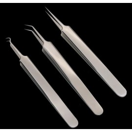 1Set(3PCS) Silver Professional Remove Blackheads Tweezers Set - Stainless Steel Straight/Slanted & Pointed Splinter/Bend Curved Blemish Extractor Tool for Acne Zit Cystic Blemish Whitehead Popping