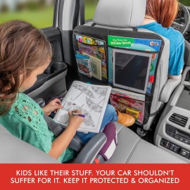 Lusso Gear Kick Mats (2 Pack) - Car Seat Back Protectors, Premium Waterproof Fabric, Reinforced Corners to Prevent Sag, and 4 Mesh Pockets for Large Storage (Red)