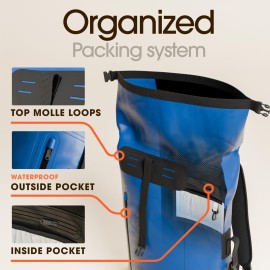 Earth Pak Waterproof Backpack - Heavy Duty Hiking Backpack - Roll-Top Closure Bag - Cushioned Dry Bag Waterproof Phone Case