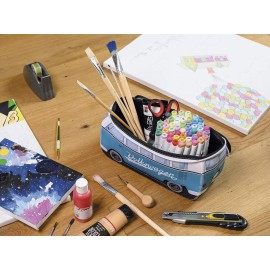 BRISA VW Collection - Volkswagen Neoprene Universal Makeup Cosmetics Toiletry Travel Pharmacy Bag in T1 Bus Design (Turquoise) (Small (9.1 x 4.3 x 3.1 inches))