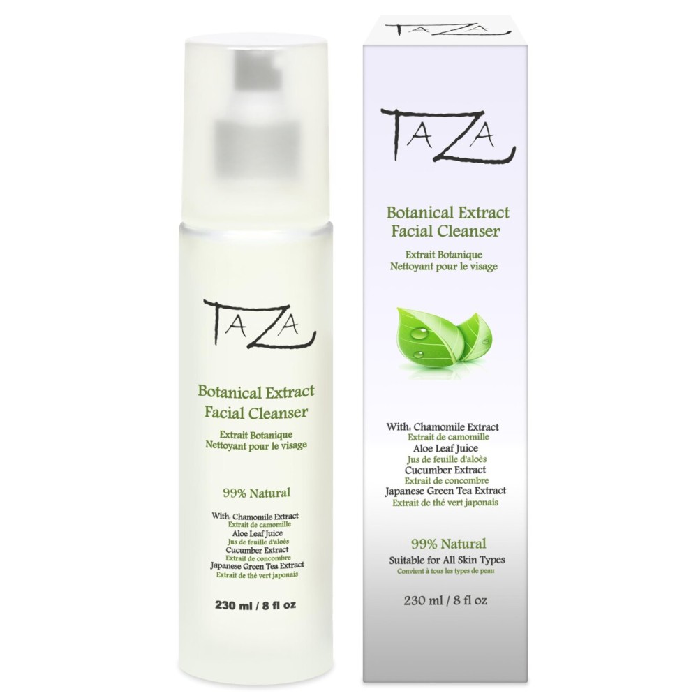 Taza Premium Natural Botanical Extract Facial Cleanser, 8 oz (231 ml) Firmer and Refined Skin With: Chamomile Extract, Aloe Leaf Juice, Cucumber Extract, Japanese Green Tea Extract