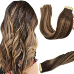 GOO GOO 24inch Tape in Human Hair Extensions Balayage Chocolate Brown to Caramel Blonde Remy, Tape in Balayage Natural , Straight 20pcs 50g