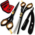 Saaqaans Professional Barber Shears Kit Tools - Hair Cutting Scissors Set for Hairdresser/Hair Salon + Thinning/Texture Hairdressing Haircut Shear for Beautician + Straight Razor + 10 Blades with Case