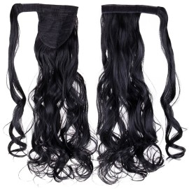 Lelinta 18 Wavy Curly Wrap Around Ponytail Extension for Woman Synthetic Hair Extension Bleach Blonde