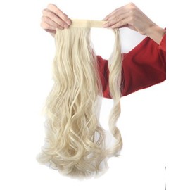 Lelinta 18 Wavy Curly Wrap Around Ponytail Extension for Woman Synthetic Hair Extension Bleach Blonde