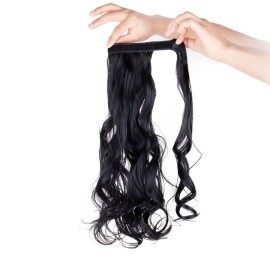 Lelinta 18 Wavy Curly Wrap Around Ponytail Extension for Woman Synthetic Hair Extension Bleach Blonde