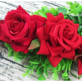 Floral Fall Rose Red Rose Flower Crown Woodland Hair Wreath Festival Headband F-67 (3-Red)