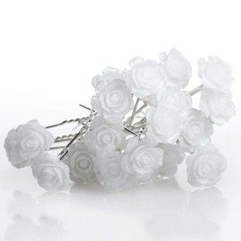 AKOAK 20 Pcs Bridal Wedding Hair Pins, White Rose Flower Hair Pins AKOAK 20 Pcs Bridal Wedding Hair Pins, White Rose Flower Hair Pins