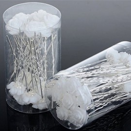 AKOAK 20 Pcs Bridal Wedding Hair Pins, White Rose Flower Hair Pins AKOAK 20 Pcs Bridal Wedding Hair Pins, White Rose Flower Hair Pins