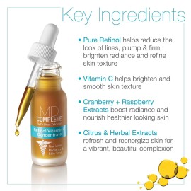 MD Complete Retinol Vitamin C Concentrate Serum | Anti-Aging High Potency Vitamin C Serum | with Retinol, Vitamins C & E, Omega 3-6 & 9, Fruit Seed Extracts 0.5fl oz MD Complete Retinol Vitamin C Concentrate Serum | Anti-Aging High Potency Vitamin C Serum | with Retinol, Vitamins C & E, Omega 3-6 & 9, Fruit Seed Extracts 0.5fl oz
