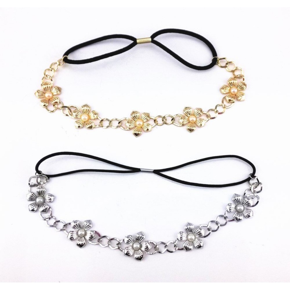 yueton 2pcs Gold and Silver Pearl Flower Elastic Headband Hair Band Women Hair Jewelry Accessories yueton 2pcs Gold and Silver Pearl Flower Elastic Headband Hair Band Women Hair Jewelry Accessories