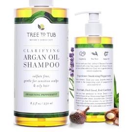 Tree to Tub Peppermint Shampoo for Oily Hair & Sensitive Scalp - Gentle Clarifying Shampoo for Build Up, Sulfate Free Anti Residue Hair Shampoo for Women & Men w/Organic Argan Oil, Natural Aloe Vera