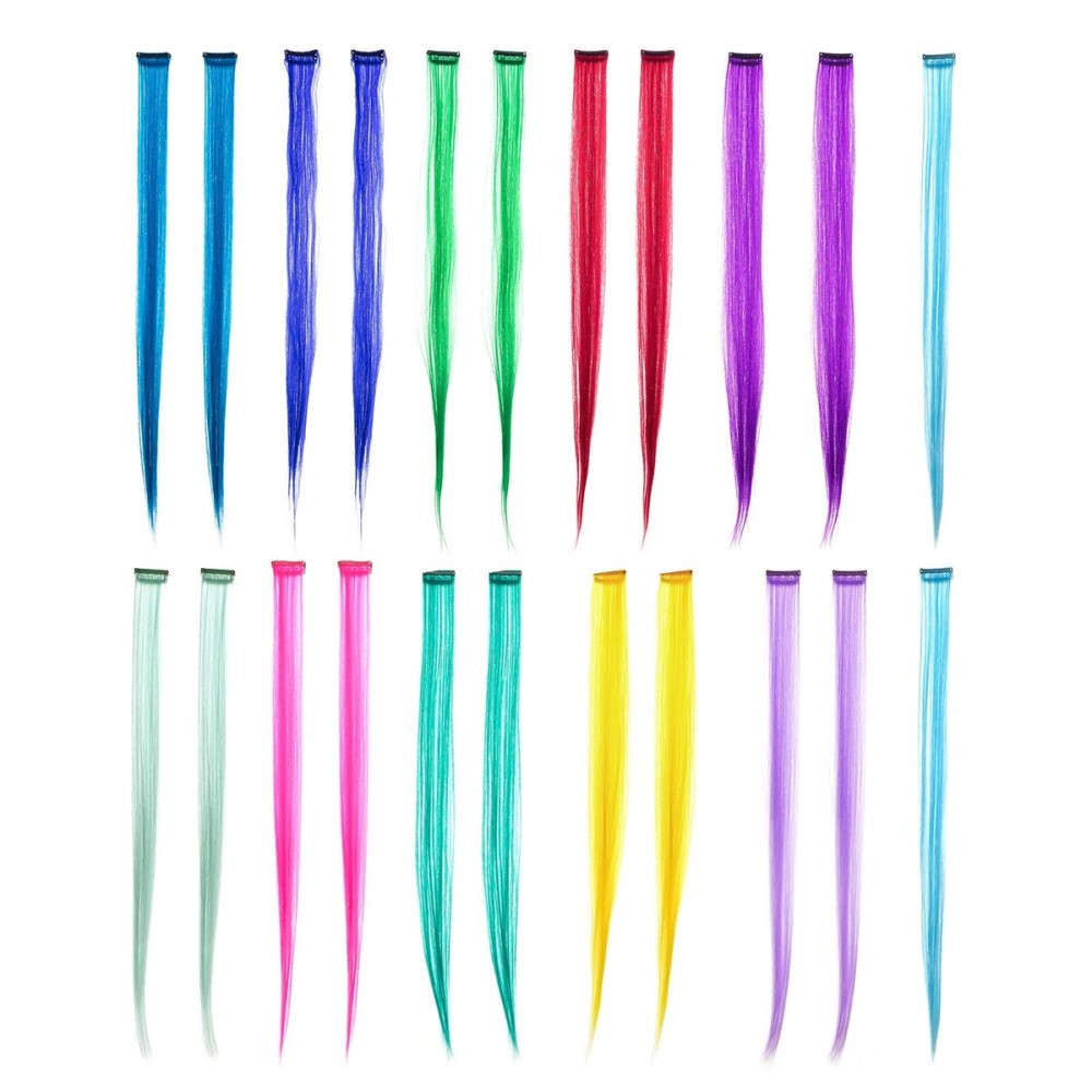 SWACC 22 Pcs Colored Party Highlights Clip on in Hair Extensions Multi-Colors Hair Streak Synthetic Hairpieces (11 Colors 22 Pcs in Set -Straight)