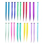 SWACC 22 Pcs Colored Party Highlights Clip on in Hair Extensions Multi-Colors Hair Streak Synthetic Hairpieces (11 Colors 22 Pcs in Set -Straight)