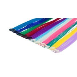 SWACC 22 Pcs Colored Party Highlights Clip on in Hair Extensions Multi-Colors Hair Streak Synthetic Hairpieces (11 Colors 22 Pcs in Set -Straight)