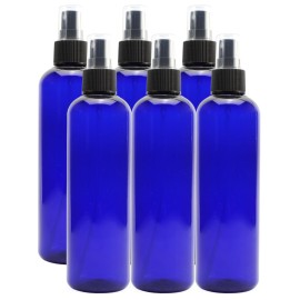 Cornucopia Brands 8oz Cobalt Blue Plastic PET Spray Bottles w/Fine Mist Atomizers (6-pack); for DIY Home Cleaning, Aromatherapy, & Beauty Care