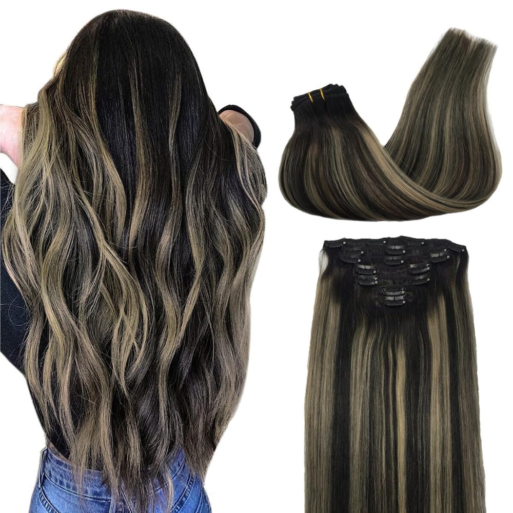 GOO GOO Clip in Hair Extensions Real Human Hair, Remy Human Hair Extensions Clip ins for Women, Natural Human Hair, 24inch 120g 7Pcs, 1B/16/1B Balayage Natural Black to Light Blonde GOO GOO Clip in Hair Extensions Real Human Hair, Remy Human Hair Extensions Clip ins for Women, Natural Human Hair, 24inch 120g 7Pcs, 1B/16/1B Balayage Natural Black to Light Blonde