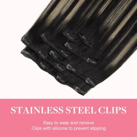 GOO GOO Clip in Hair Extensions Real Human Hair, Remy Human Hair Extensions Clip ins for Women, Natural Human Hair, 24inch 120g 7Pcs, 1B/16/1B Balayage Natural Black to Light Blonde GOO GOO Clip in Hair Extensions Real Human Hair, Remy Human Hair Extensions Clip ins for Women, Natural Human Hair, 24inch 120g 7Pcs, 1B/16/1B Balayage Natural Black to Light Blonde