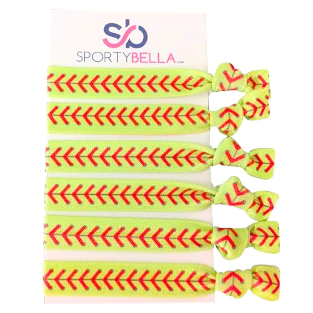 Sportybella Softball Hair Tie Set - Elastic No-Crease Bands with Love Softball & Heart Design, Stylish Accessories for Girls, Teens & Softball Players (Yellow)