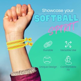 Sportybella Softball Hair Tie Set - Elastic No-Crease Bands with Love Softball & Heart Design, Stylish Accessories for Girls, Teens & Softball Players (Yellow)