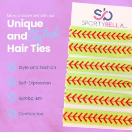 Sportybella Softball Hair Tie Set - Elastic No-Crease Bands with Love Softball & Heart Design, Stylish Accessories for Girls, Teens & Softball Players (Yellow)