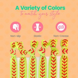 Sportybella Softball Hair Tie Set - Elastic No-Crease Bands with Love Softball & Heart Design, Stylish Accessories for Girls, Teens & Softball Players (Yellow)