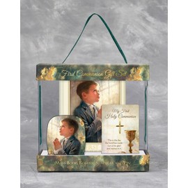First Communion Kit Gift Set with Mass Book Lapel Pin and Rosary for Boys
