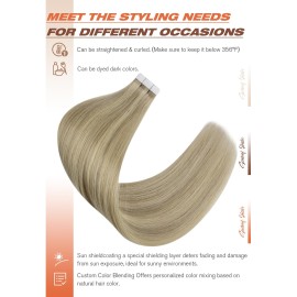 Sunny Hair Tape in Hair Extensions Real Human Hair Invisible Remy Hair Extensions Tape ins for Women Golden Blonde Highlight Medium Blonde 16 inch 20Pcs 50G Sunny Hair Tape in Hair Extensions Real Human Hair Invisible Remy Hair Extensions Tape ins for Women Golden Blonde Highlight Medium Blonde 16 inch 20Pcs 50G