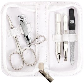 3 Swords Germany - brand quality 5 piece manicure pedicure grooming kit set with synthetic leather case ostrich white - Made in Germany