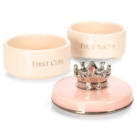 DEMDACO First Tooth and Curl Pink Ceramic Stoneware Children\'s Stackable Keepsake Box, 1 Count (Pack of 1)