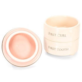 DEMDACO First Tooth and Curl Pink Ceramic Stoneware Children\'s Stackable Keepsake Box, 1 Count (Pack of 1)