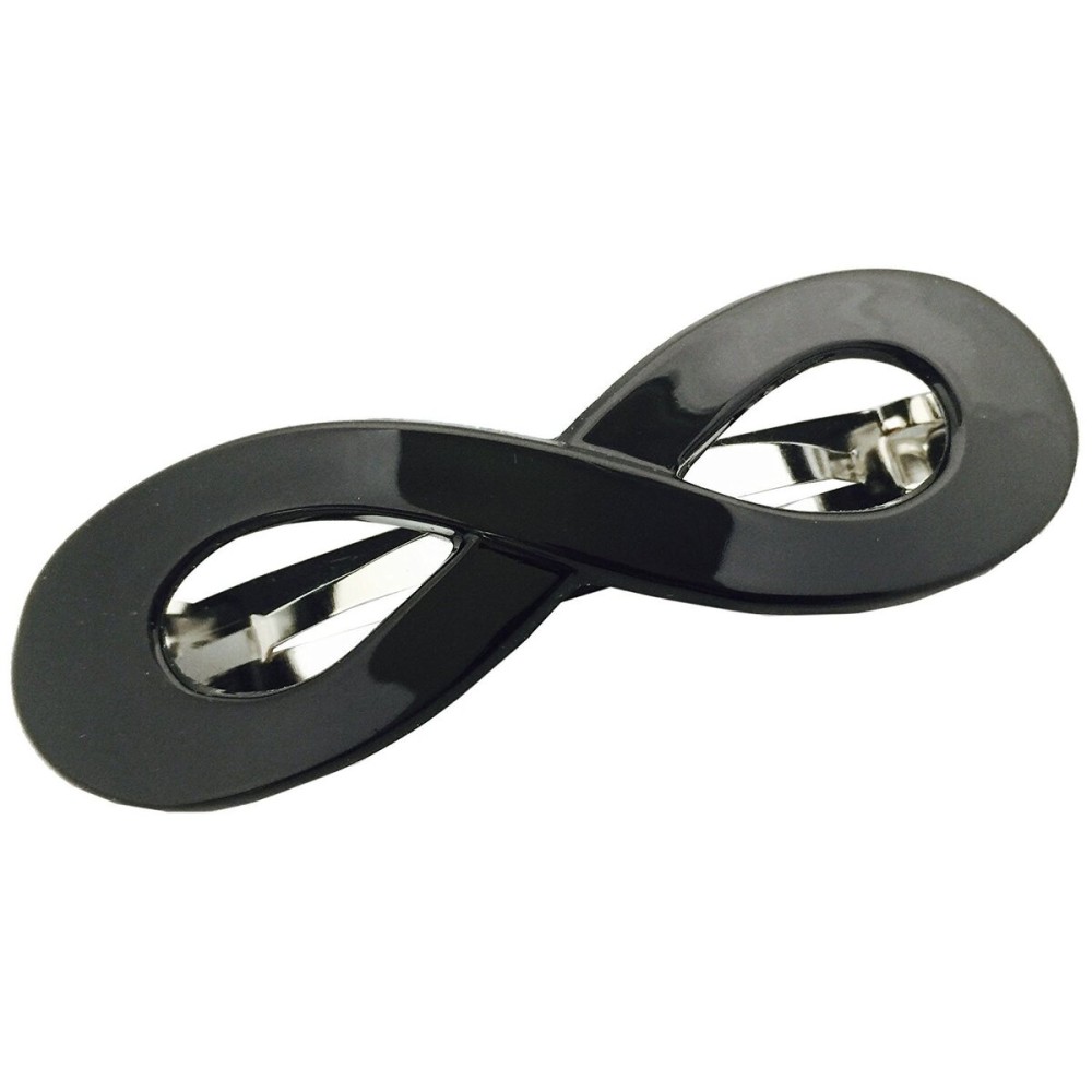 Parcelona French Infinity Black Cellulose Acetate Medium Hair Clip Barrette For Women and Girls, Made in France