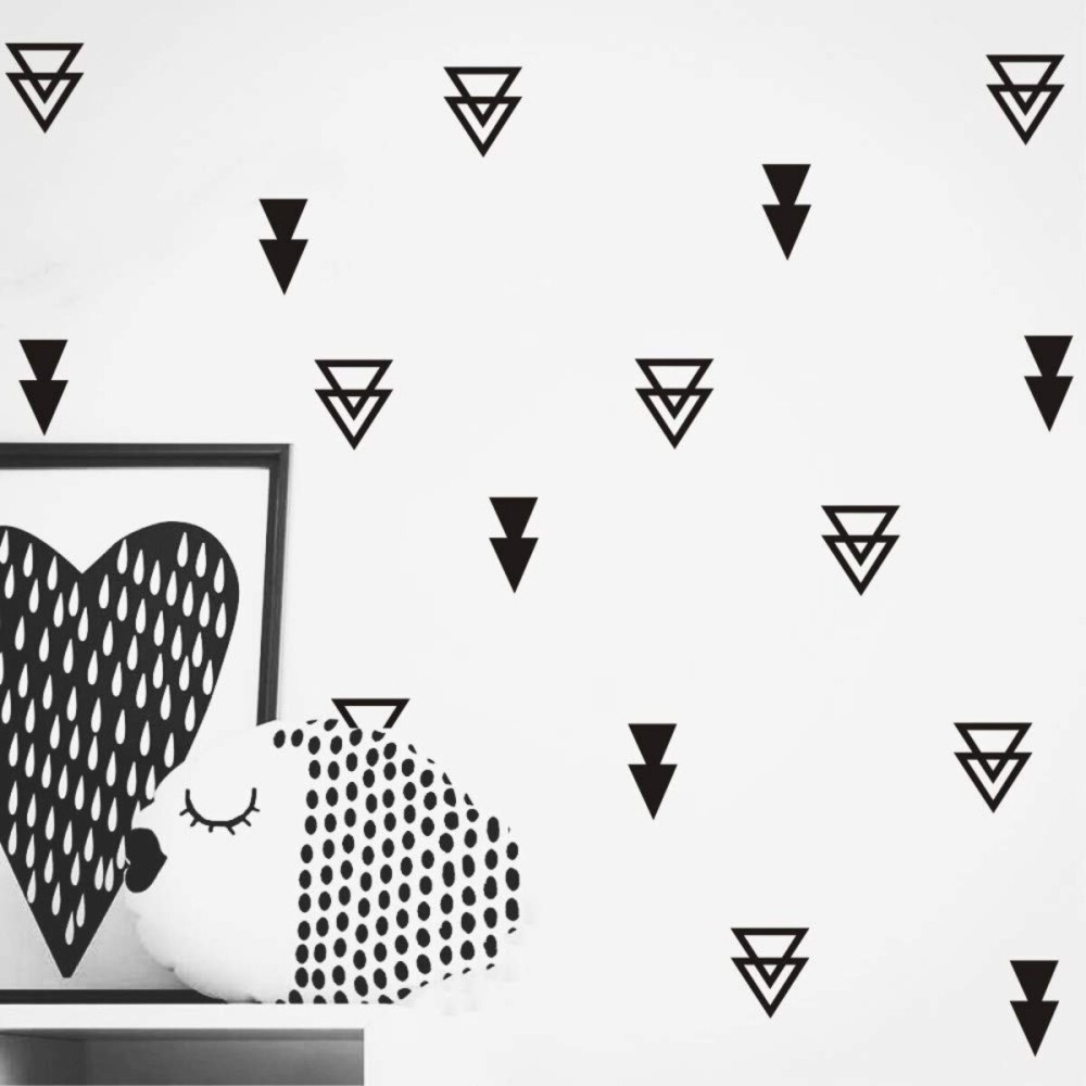 Modern Arrow Wall Sticker Set - 44 Removable Triangle Pattern Vinyl Decals for Baby Room, Kids Space, Living Room, Closet or Door - DIY Home Accent Art Decor YYU-15 (Black)