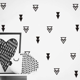 Modern Arrow Wall Sticker Set - 44 Removable Triangle Pattern Vinyl Decals for Baby Room, Kids Space, Living Room, Closet or Door - DIY Home Accent Art Decor YYU-15 (Black)