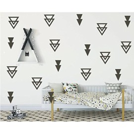Modern Arrow Wall Sticker Set - 44 Removable Triangle Pattern Vinyl Decals for Baby Room, Kids Space, Living Room, Closet or Door - DIY Home Accent Art Decor YYU-15 (Black)