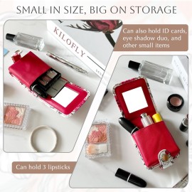kilofly Genuine Leather Double Lipstick Case Cosmetic Makeup Holder + Gift Box