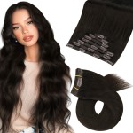 Moresoo Clip in Hair Extensions Remy Double Weft Human Hair Clip in Extensions Straight Hair Extensions for Women Darkest Brown 2 7pcs 120g 18inch