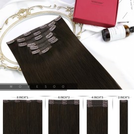 Moresoo Clip in Hair Extensions Remy Double Weft Human Hair Clip in Extensions Straight Hair Extensions for Women Darkest Brown 2 7pcs 120g 18inch