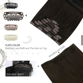 Moresoo Clip in Hair Extensions Remy Double Weft Human Hair Clip in Extensions Straight Hair Extensions for Women Darkest Brown 2 7pcs 120g 18inch