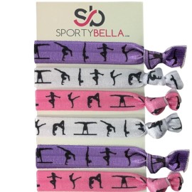 SportyBella Hair Ties & Ponytail Holders for Gymnastics - Girls Hair Accessories, No Crease Elastics, Gift for Gymnasts & Coaches (Purple/Pink), 5pcs