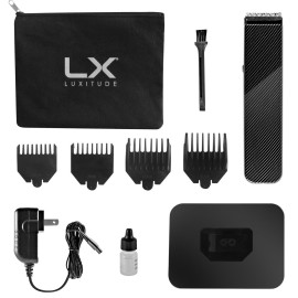 Luxitude Precision Hair Trimmer & Body Groomer for Men - 4 Attachments, All-In-One Cordless Design, Steel Blades & Carbon Fiber Finish - Travel Case Included