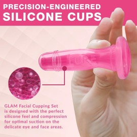Glam Facial Face Cupping Set - Cupping Therapy Sets Massage Kit with Silicone Cleansing Brush for Instantly Ageless Skin, Works for Fine Lines & Wrinkles, Improves Collagen (Glam - Pink)