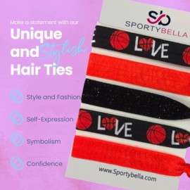 Basketball Hair Ties - No Crease Ribbon Hair Bands and Ponytail Holders, Basketball Elastics, Accessories for Girls and Women, Ideal Basketball Party and Team Gifts