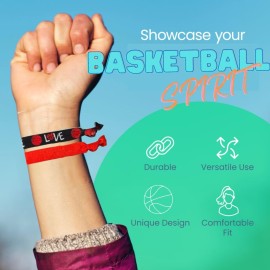 Basketball Hair Ties - No Crease Ribbon Hair Bands and Ponytail Holders, Basketball Elastics, Accessories for Girls and Women, Ideal Basketball Party and Team Gifts