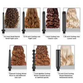 Curling Iron,PARWIN PRO BEAUTY 7 in 1 Curling Wand Set with 7 Interchangeable Barrels and Heat Protective Glove Auto Shut Off Dual Voltage