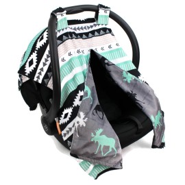 Dear Baby Gear Car Seat Cover for Boys & Girls - Baby Carseat Canopy w/Snap Opening - Infant Seat Cover - Stroller & Nursing Covers - Newborn Carrier Canopy - 40x30 (Mint Moose, Black Grey Aztec)