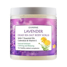 Evarne Lavender Dead Sea Salt Body Scrub with 7 Essential Oils Calendula and Vitamin E