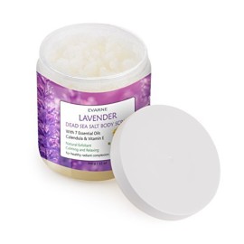 Evarne Lavender Dead Sea Salt Body Scrub with 7 Essential Oils Calendula and Vitamin E